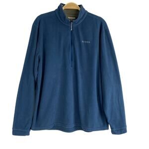 SIMMS Half Zip Pullover Fleece Sweatshirt Men L Navy Mock Neck Embroidered Fish